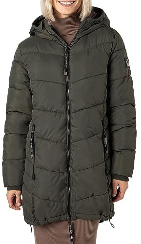 Sublevel Damen Winterjacke Stepp-Mantel mit Kapuze lang & tailliert, Outdoorjacke für Damen Dark-Green L