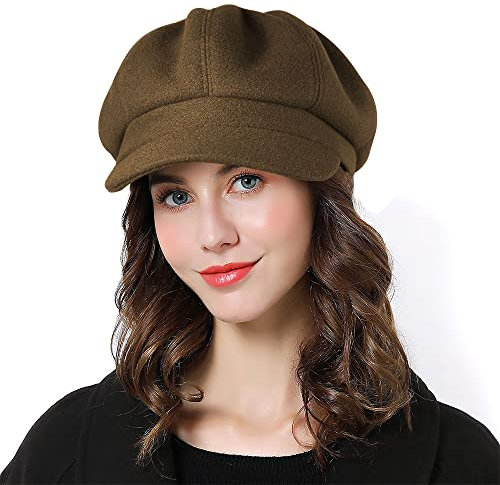Sumolux Damen Barett Newsboy Hut Französische Wollmütze Klassisch Herbst Frühling Winter, braun, Einheitsgröße
