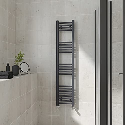Warmehaus Straight Heated Towel Rail Anthracite Bathroom Ladder Style Radiator Grey Central Heating 1400x300mm
