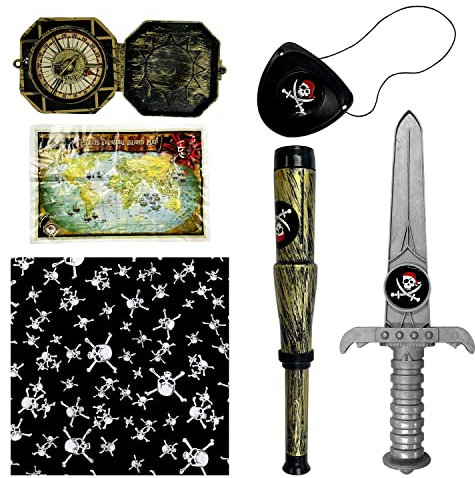 TIANNAIT 6 Piraten-Sets, Piratensäbel, Piratenbrille, Totenkopf-Stirnband, Simulations-Piratenrequisiten, Kinderspielzeug, Halloween-Dekoration, Themenparty-Dekoration, Karnevalsbedarf