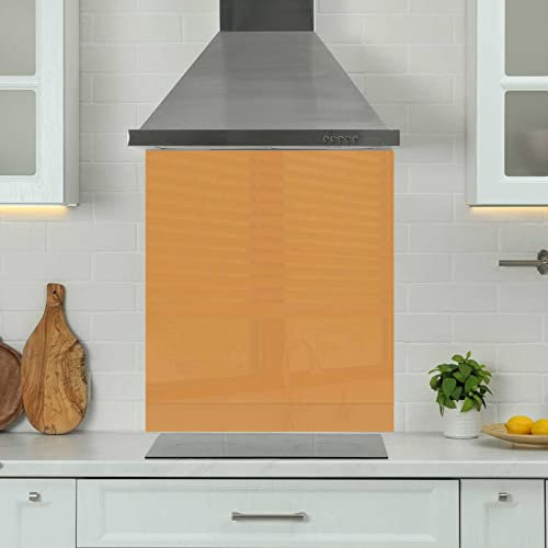 Premium 70 cm x 75 cm Orange Glass 6mm Kitchen Splashback Heat Resistant Toughened Polished Edges - Back Splash Back Coloured Hob Painted Tempered Splashback