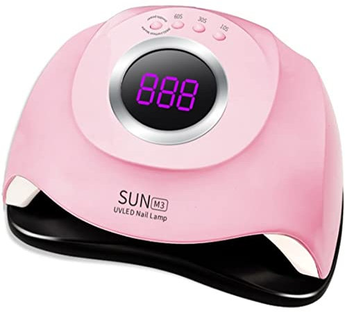 LKE UV LED Nail Lamp 280W, Auto-Sensing, Portable, 66pcs LED, 4 Timers, Cures 5 Fingernails, Pink, High Efficiency, Indoor Use, Nail Gel Curing Lamp