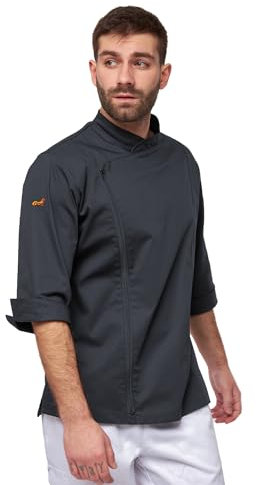strongAnt Herren Kochjacke 3/4 Kurzarm mit Reißverschluss Stretch Professionelle Kochuniform - Grau, Größe: M
