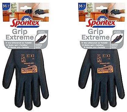 Spontex Grip Extreme Arbeitshandschuhe mit Nitrilbeschäumung, nach EN 388, leicht, flexibel, Farbe nicht frei wählbar, Größe M, 1 Paar (Packung mit 2)