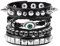 MILAKOO 4 Stk.gewebtes Lederarmband Holzperlenmanschette Herren Nieten Punk Wickelarmband Set，B14