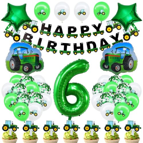 Geburtstagsdeko 6 Jahre Junge Traktor Geburtstag Deko Luftballon Traktor Deko Kindergeburtstag Grün Folienballon Traktor Konfetti Luftballons Deko für Babyshower Jungen Party Dekoration