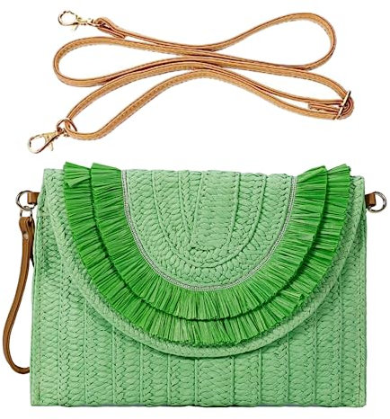 HINGTAT Bolso de mano de paja para mujer, bolso cruzado de paja, bolsas de playa para mujer, bolsa de tela de paja, bolsa de fiesta para fiesta de noche, 01-verde