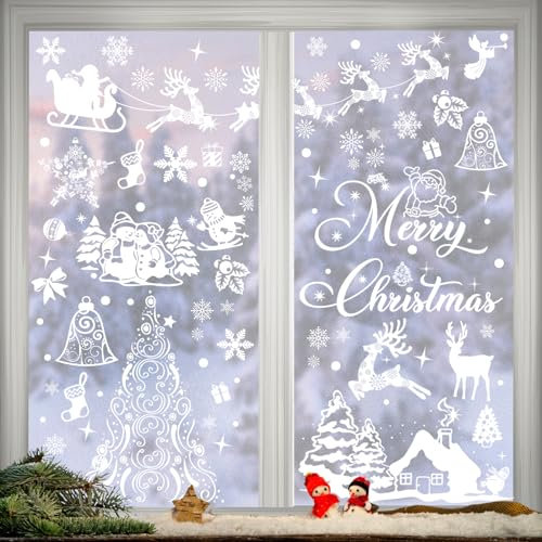 Fensterbilder Weihnachten,Fensterbilder Weihnachten Selbstklebend Weihnachtsdeko,Schneeflocken Fensterdeko Aufkleber für Türen,Schaufenster,Deko,Wiederverwendbar Weihnachten Schneeflocken Fenster