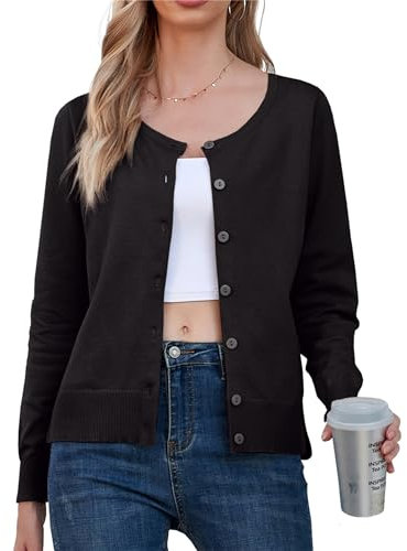 GRECERELLE Ladies Cardigans Long Cardigan for Women Evening, Wedding Cable Knit Cardigan Women Ladies Smart (Black, M)