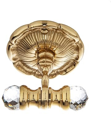 Belle Arti Handtuchhaken Garderobenhaken Kleiderhaken 2-fach Haken aus Messing für Bad, Küche, WC - gold poliert (Design 2: Kristall, 1 Stück)