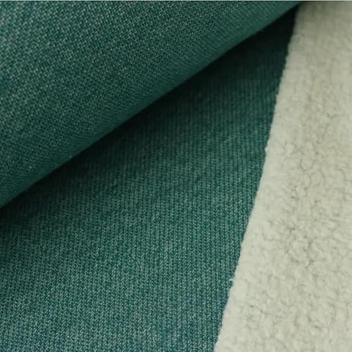 Wintersweat Meterware mit Lammfell - Teddy Sweatshirt Stoff - Baumwoll Sweat Uni - weicher Stoff für Pullover, melierter Doubleface *Ab 50cm, Farbe: 024 petrol
