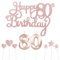 Personalised Birthday Cake Topper with Number 80 Cake Candles & Star Cupcake Toppers - Rose Gold - 9 Piece Set