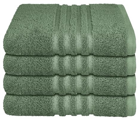 Schiesser Frottier Handtuch Milano im 4er Set | 100% Baumwolle aus nachhaltiger Produktion | weich, saugstark, farbecht | 50x100cm | Dunkelgrün
