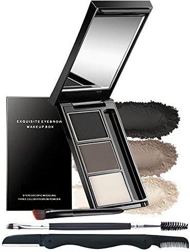 Palette à sourcils Poudre Waterproof- À Sourcils Longue Tenue Maquillage Sourcil Poudre 3 IN 1 Palette À Sourcils, Résultat Naturel Facile à colorer, Avec Pinceau,Rasoir à sourcils Et Miroir-Set 01