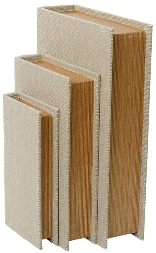 DECOR4SEASON Modern Linen and Wood Decorative Faux Book Boxes Set of 3-13,10,8 - Linen