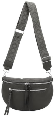 Damen Tasche Crossbody Schultertasche Gürteltasche Brusttasche Hüfttasche Bauchtasche Umhängetasche Cross-Over Bodybag Handytasche Geldtasche Kosmetiktasche Leder Optik Dunkelgrau S mit RV vorn