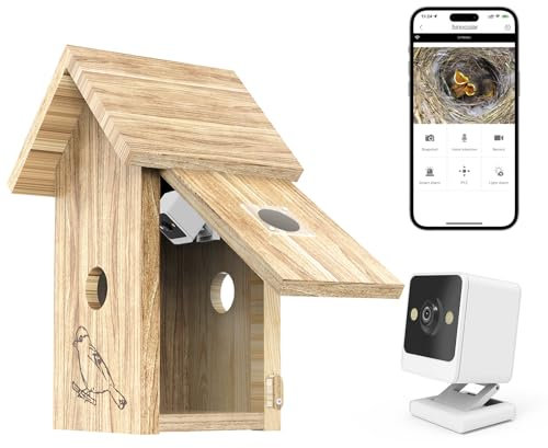 Bird House with Camera, 1080P HD Wooden Smart Bird Nest, Watch Birds Nesting & Hatching in Real Time, AI Identify Bird Behavior & Create Bird Story, Weatherproof Birdhouse
