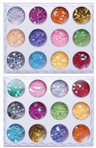 24 Farben Glitzer für Nägel, Glitzerpulver Set Feine Glitzerpuder Glitzer Pulver Nagel Glitter für Nagelkunst, Lidschatten, Gesicht, Basteln, DIY,2 Modelle/Multifarben