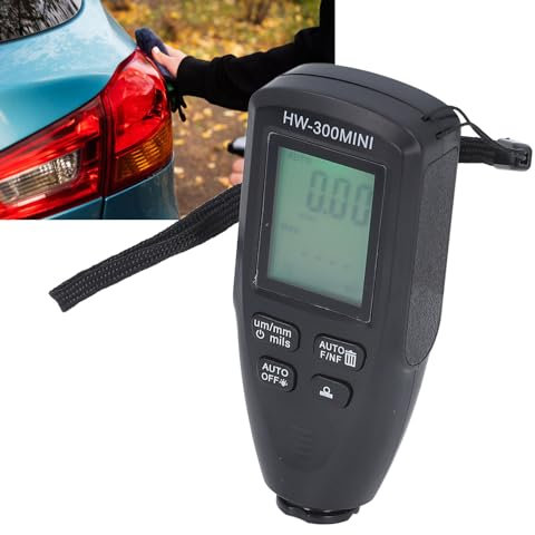 Schichtdickenmessgerät, 0 Bis 2000 µm, Digitales Lackdickenmessgerät mit LCD-Hintergrundbeleuchtung für Autos, Hochpräzises Industrielles Lackmessgerät (BLACK)