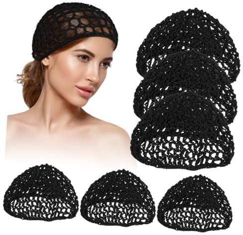 COSMEVIVI 6stücke Gehäkelte Haarnetze Schwarz Elastisch Wiederverwendbar Haarpflegekappen Für Damen Und Mädchen Zum Schlafen Und Haarstyling