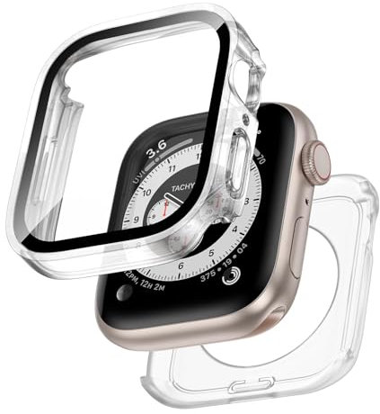 Kawoco 2 in 1 Wasserdicht Hülle für Apple Watch 44mm Series 6/5/4/SE mit Tempered Glas Displayschutz, 360° Rundum PC Front & Rückseite Gehäuse Schutzhülle für iWatch 44mm Durchsichtig
