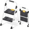 KINGRACK Scaletta 2 Gradini, Scala Pieghevole Portata 360 kg, con Blocco di Sicurezza, Ampio Pedale Antiscivolo, Corrimano, Scala Domestica Leggera in Acciaio, per Casa Cucina Armadi Ufficio, Bianco