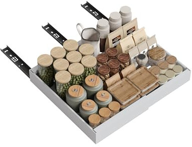 NETEL Organizador Armario Cocina Cajón Telescópico para Cajones Extensibles, para Armarios de Cocina con Lámina Adhesiva, Sin Taladrar, Ancho Ajustable32-52 cm,Blanco
