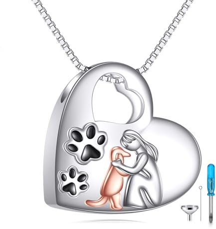 ONEFINITY Hunde Urnenketten für Asche 925 Sterling Silber Haustier Urne Kette Asche Anhänger für Hunde Asche Schmuck Zum Befüllen