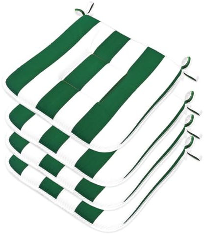 emmevi Set mit 4 Stuhlkissen aus Baumwolle, gestreift, gesteppt, waschbar, weich, universal, grün
