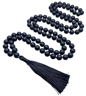 INFINITY GEMS Natürliche AAA Schwarze Onyx Mala, Gebetskette, Tibetische Mala, 6mm geknotete Mala, Perlenkette Mala, 108 Onyx Perlen Mala, Yoga Mantra Mala, Japa Mala