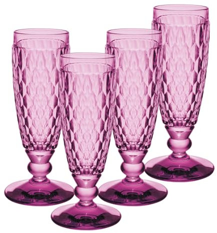 Villeroy & Boch Boston Berry - Lot de 4 flûtes à champagne colorées en cristal avec motif à facettes - 145 ml - Passe au lave-vaisselle - Rose