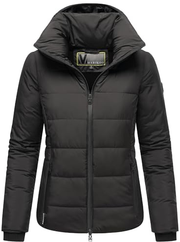 MARIKOO Basic Damen Steppjacke kurz mit Kapuze Radaa 16 Black Gr. L