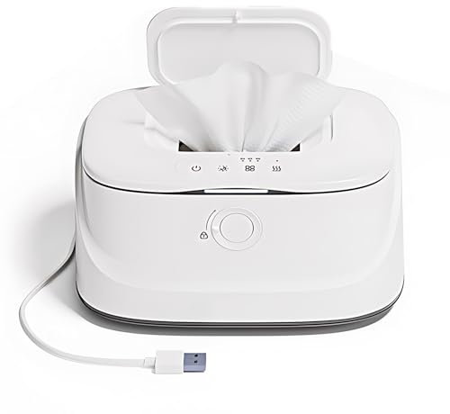 Irishom Wipe Warmer, Large Capacity Baby Wet Wipes Dispenser with 3 Temperature and 3 Brightness Night Light Top Heating Wet Wipes Holder/Case Fast Heating USB