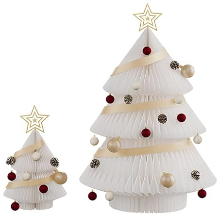 Sapin De Noël Pliable Blanc, Sapin De Noël en Nid d'abeille pour Décorations De Fête, Faux Sapin De Noël pour La Maison