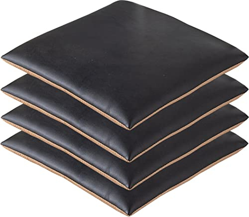 Quadratische Stuhlpolster, Leder-Sitzkissen für Esszimmer, Küche, Bürostühle, maschinenwaschbarer Bezug, wasserdicht und langlebig, weiche Kissen für Komfort, Schwarz, 45 x 45 cm, 4 Stück