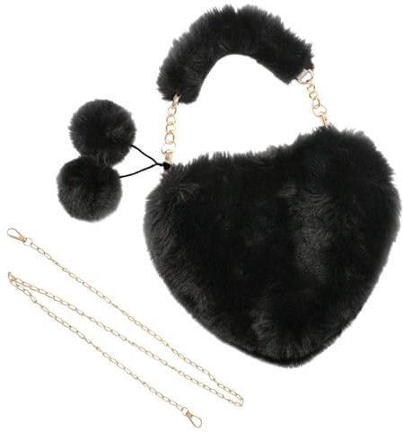 WisePoint Schultertasche Damen, Plüsch Klein Umhängetasche für Frauen und Mädchen, Nette Crossbody Schultertasche mit Kettenriemen für Dating, Party, Reisen (schwarz)