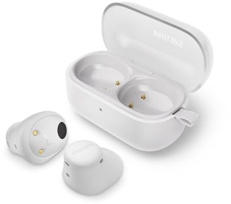 Philips TAT2149WT True Wireless In Ear Bluetooth Headphones - Small Buds. Great Value Natural Sound. Dynamic bass, Pocket-Sized Charging case, Clear Calls - White