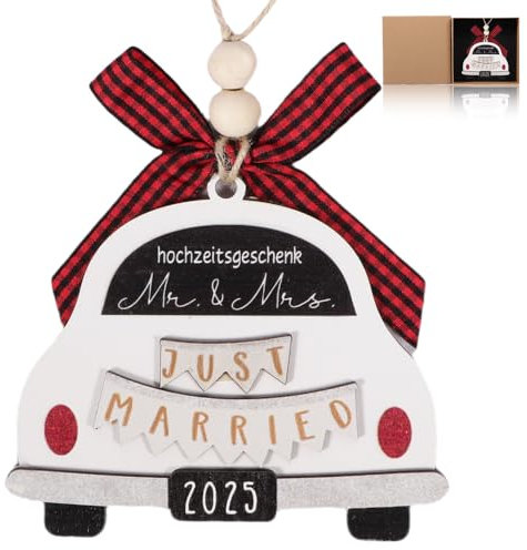 Just Married - Decorazione per auto 2025, regalo di nozze per la sposa – futuro signore e moglie, ornamento in legno per sposa e sposo – Regali di nozze
