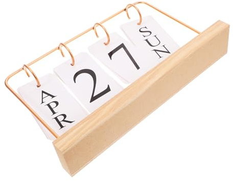 Tofficu Rotating Perpetual Calendar Reusable Desk Calendar Vintage Aesthetic Wooden Base Iron Frame Office Accessory