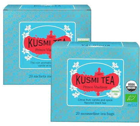 Kusmi Tea - Prinz Wladimir - 2er Pack - Bio Earl Grey Schwarztee mit Orange - aromatisiert mit Zitrusfrüchten, Zimt, Bergamotte, Vanille und Gewürzen - Koffeinhaltiger Tee - 2x20 Teebeutel
