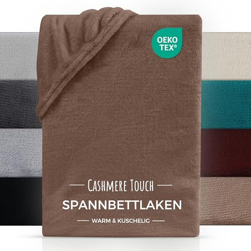 Carpe Sonno Cashmere Touch Spannbettlaken 140x200cm - Kuschel Bettlaken 140x200 - Weiche Fleece Spannbetttücher Winter- Teddy Plüsch Spannbetttuch 140x200 - Nougat Braun