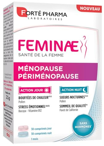 Forté Pharma Confort féminin Feminae Ménopause Périménopause 60 comprimés | Sans hormones, Bien etre femme, Bouffee de chaleur, équilibre hormonal, fatigue, Pollen, bêta alanine, Vitamines, 30 jours