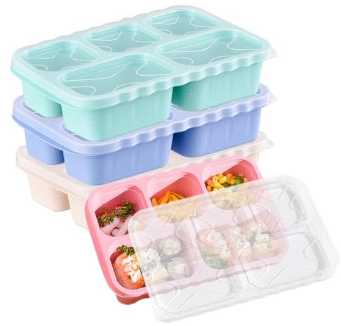 Greyoe 4 Pièces Bol Maju Compartiment, Lunch Box Enfant, Boîte à Lunch avec 5 Compartiments, Boîte à Bento Carrée, Anti-Fuite et Portable pour Fruits, Snacks et Repas