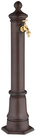 Relaxdays Standbrunnen antik, mit Wasserhahn, HBT: 80x18x20,5 cm, Wasserzapfsäule Garten, Terrasse, Zierbrunnen, braun