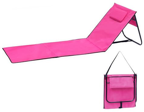 Spetebo Liegematte faltbar mit Verstellbarer Rückenlehne - pink - Strandliege 152 x 51 cm faltbar mit Tragegurt - Garten Liege Sonnenliege Camping Picknick Reise Urlaub mit Bodenmatte Staufach