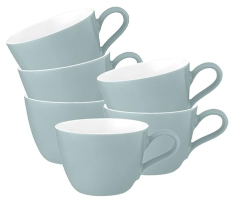 Seltmann Weiden Life Fashion Green Chic Kaffeetassen 6er Set, 240 ml, Einfarbige Tassen, Mix & Match Geschirr, Spülmaschinen- & Mikrowellenfest, Porzellan, Türkis/Weiß
