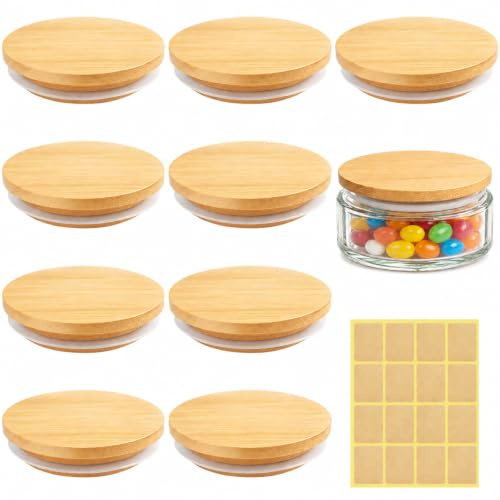 Mssushi 10 Pcs Wood Lids for Gü Pots, with Silicone Seal | Reusable Gu Jar Lids, Leakproof, with Stickers, for Yoghurt Pots, Storage
