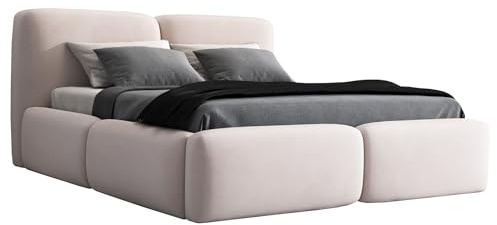 A&J MöbelLand Polsterbett 160x200 mit Bettkasten und Lattenrost – OLKE, Bett mit Matratze und Stauraum in Beige