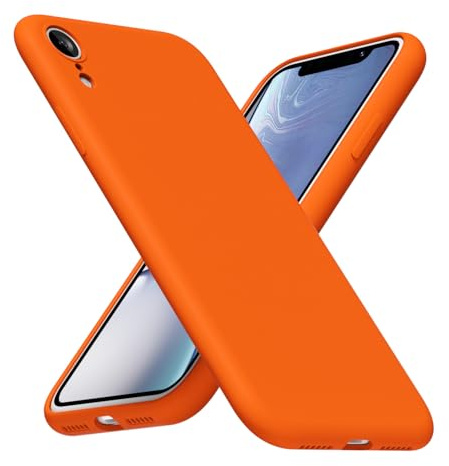 LoeoeL for iPhone XR Phone Case Silicone, Minimalist Ultra Thin Slim Soft Rubber Gel Solid Color Matte TPU Cute Case for Women Men, Girly Plain Aesthetic Design & Camera Cover, Neon Orange