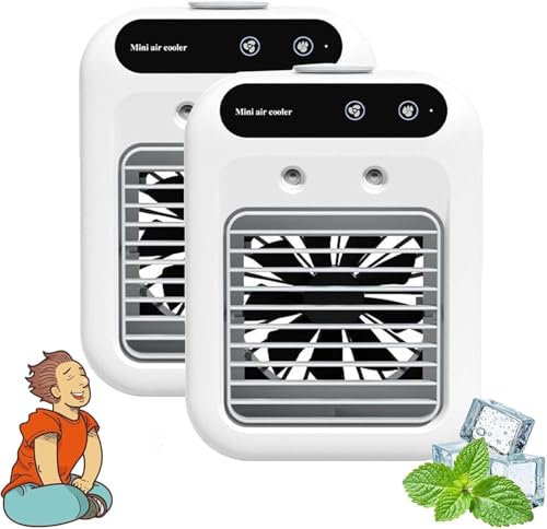 Glacier Breeze Ac, Quiet Mini Evaporative Cooler with 3 Speeds, 2/4h Timer, Glacier Breeze Portable Ac, Instant Cooling Air Conditioner Personal Mini Air Conditioner Portable for Room Car(2pcs)